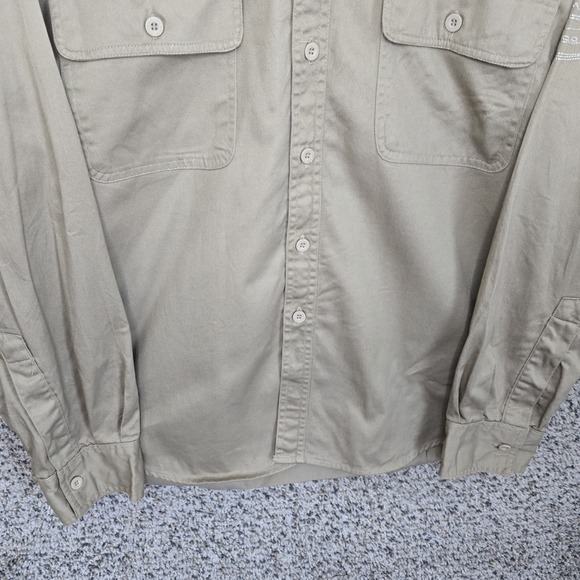 Dickies Shirt Mens Medium Beige Button Up Workwear Embroidered Long Sleeve - Picture 5 of 7